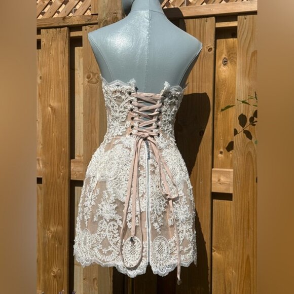 🆕 BRONX & BANCO 🧿 NWOT Maraya Blanc Lace Mini Dress, Sz S US 4 - Picture 7 of 16